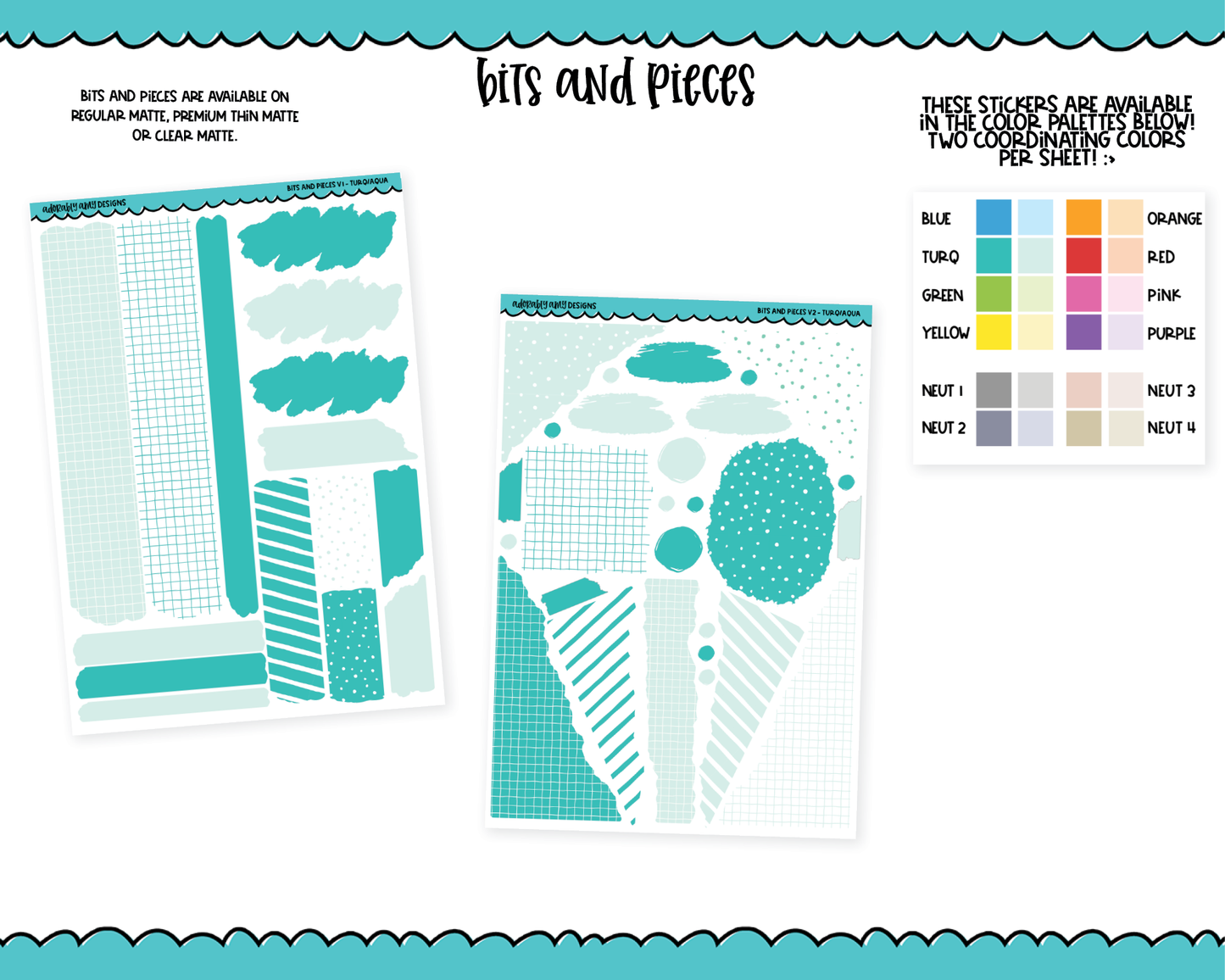 Bits & Pieces V1 & V2- Fun Kit Addons for Any Planner in 13 different Color Schemes