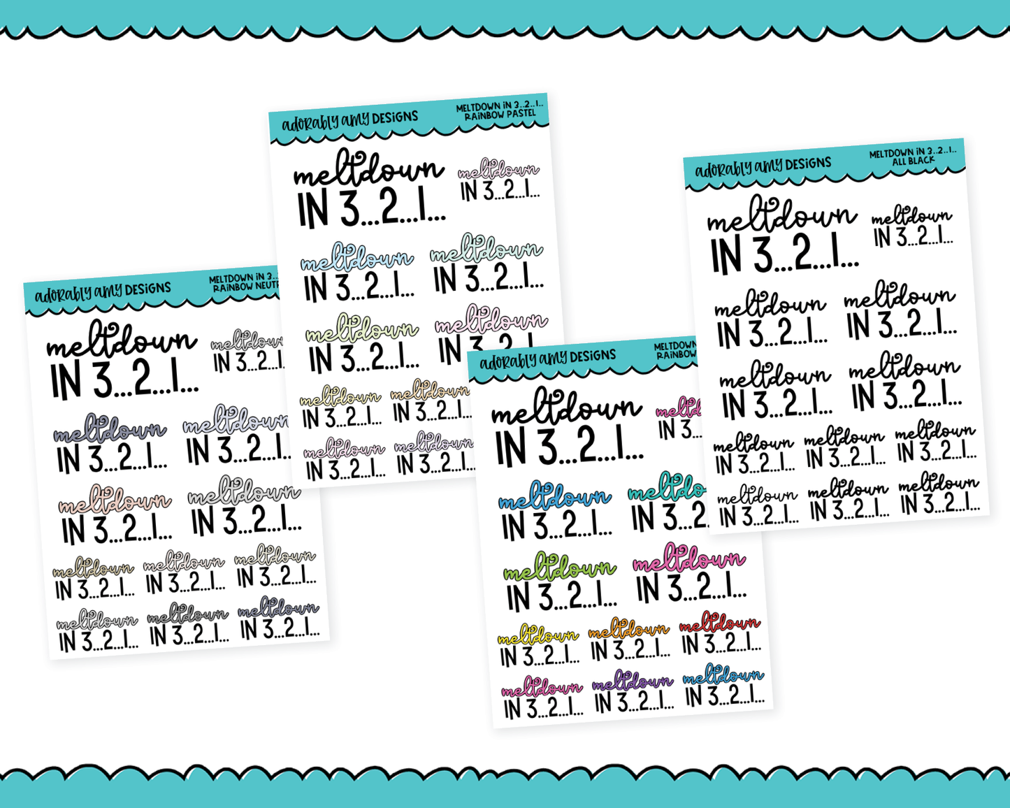 Rainbow or Black Meltdown in 321... Snarky Typography Planner Stickers for any Planner or Insert