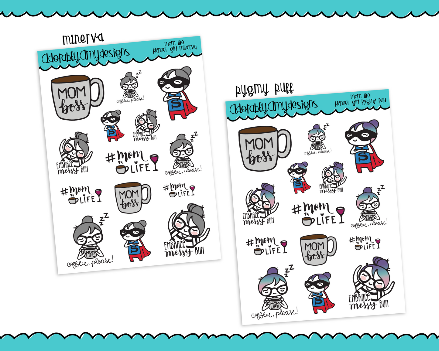 Planner Girls Character Stickers Mom Life Decoration Planner Stickers for any Planner or Insert - Adorably Amy Designs