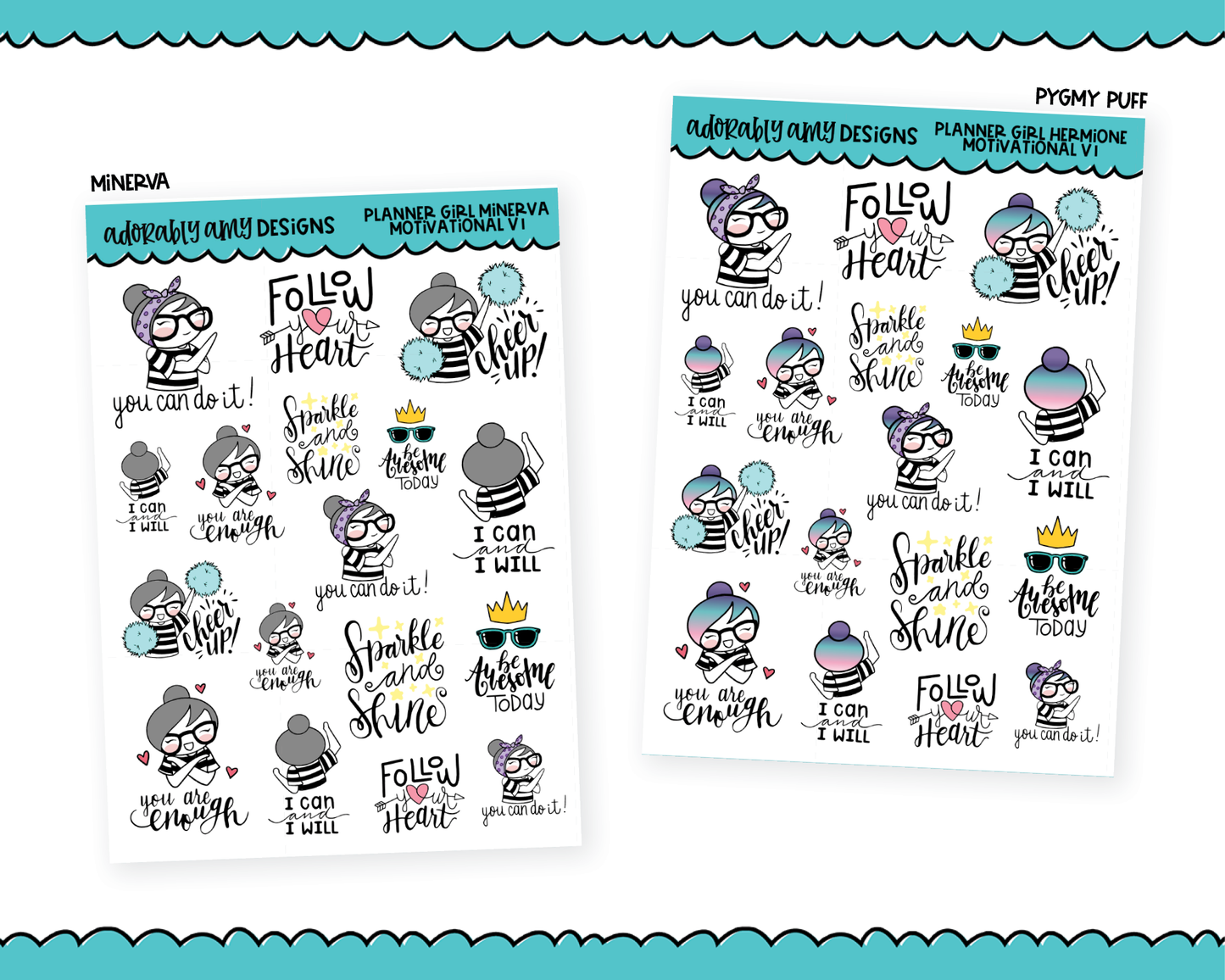 Doodled Planner Girls Character Stickers Motivational V1 Decoration Planner Stickers for any Planner or Insert