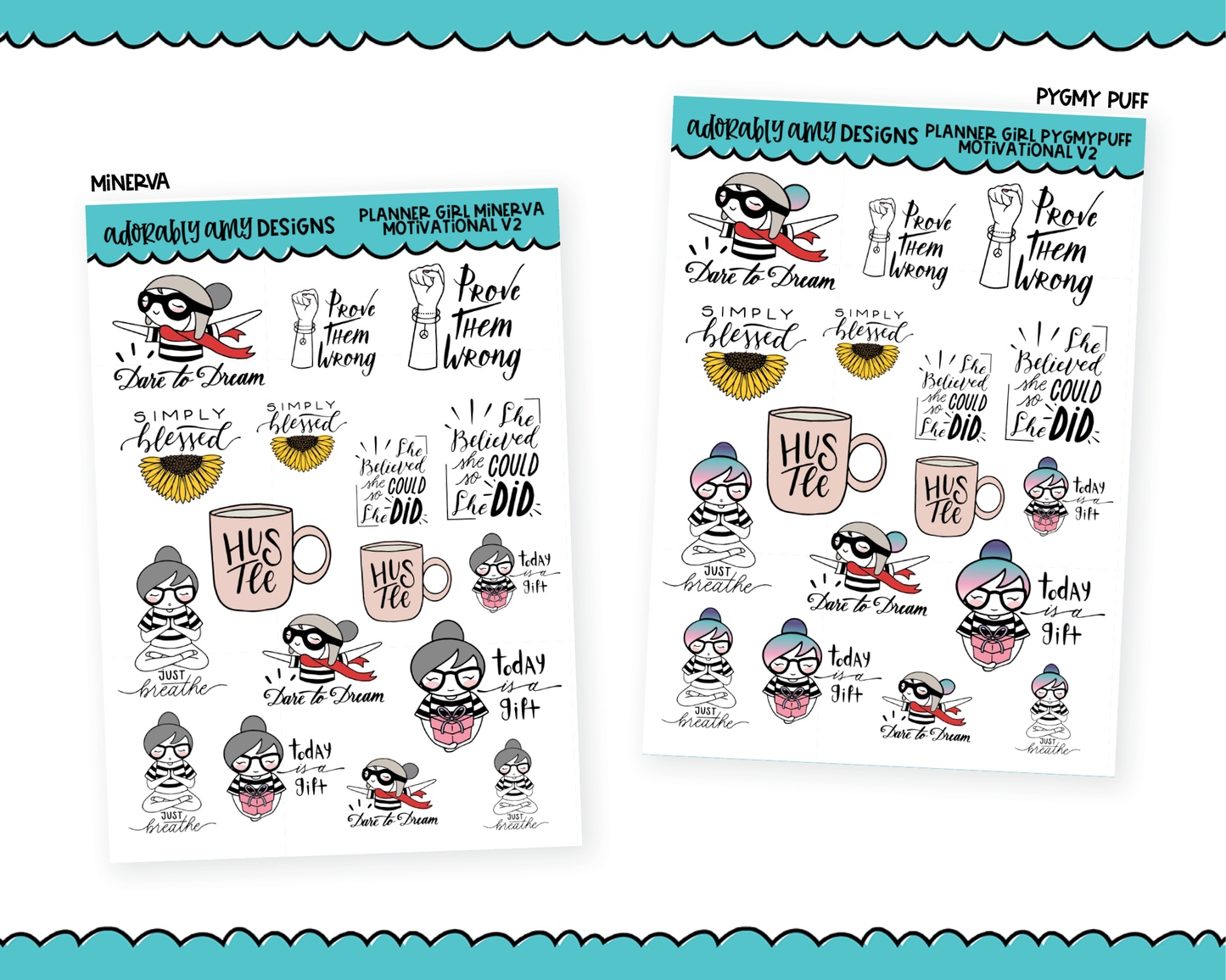 Doodled Planner Girls Character Stickers Motivational V2 Decoration Planner Stickers for any Planner or Insert