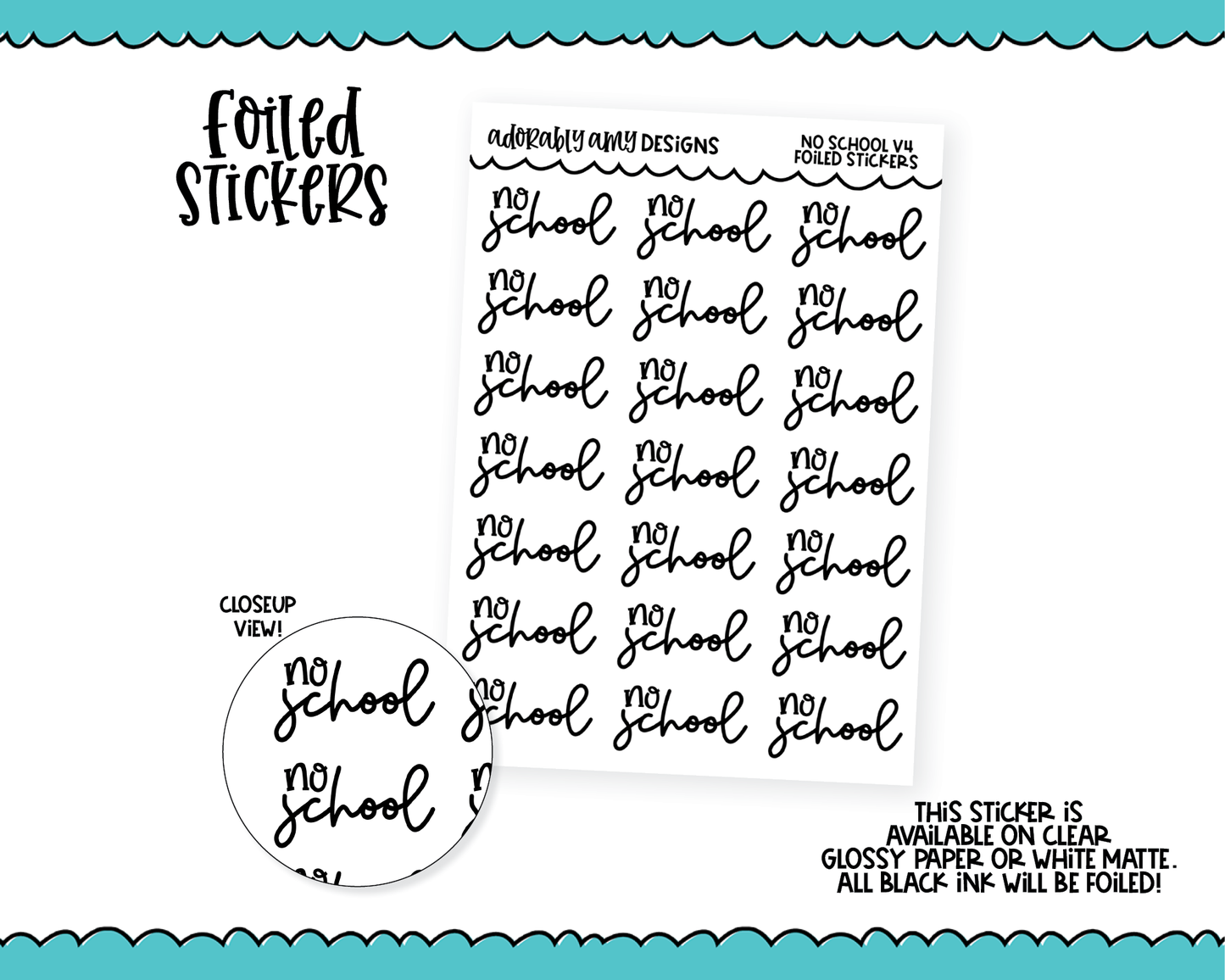 Foiled School No School V4 Reminder Typography Planner Stickers for any Planner or Insert