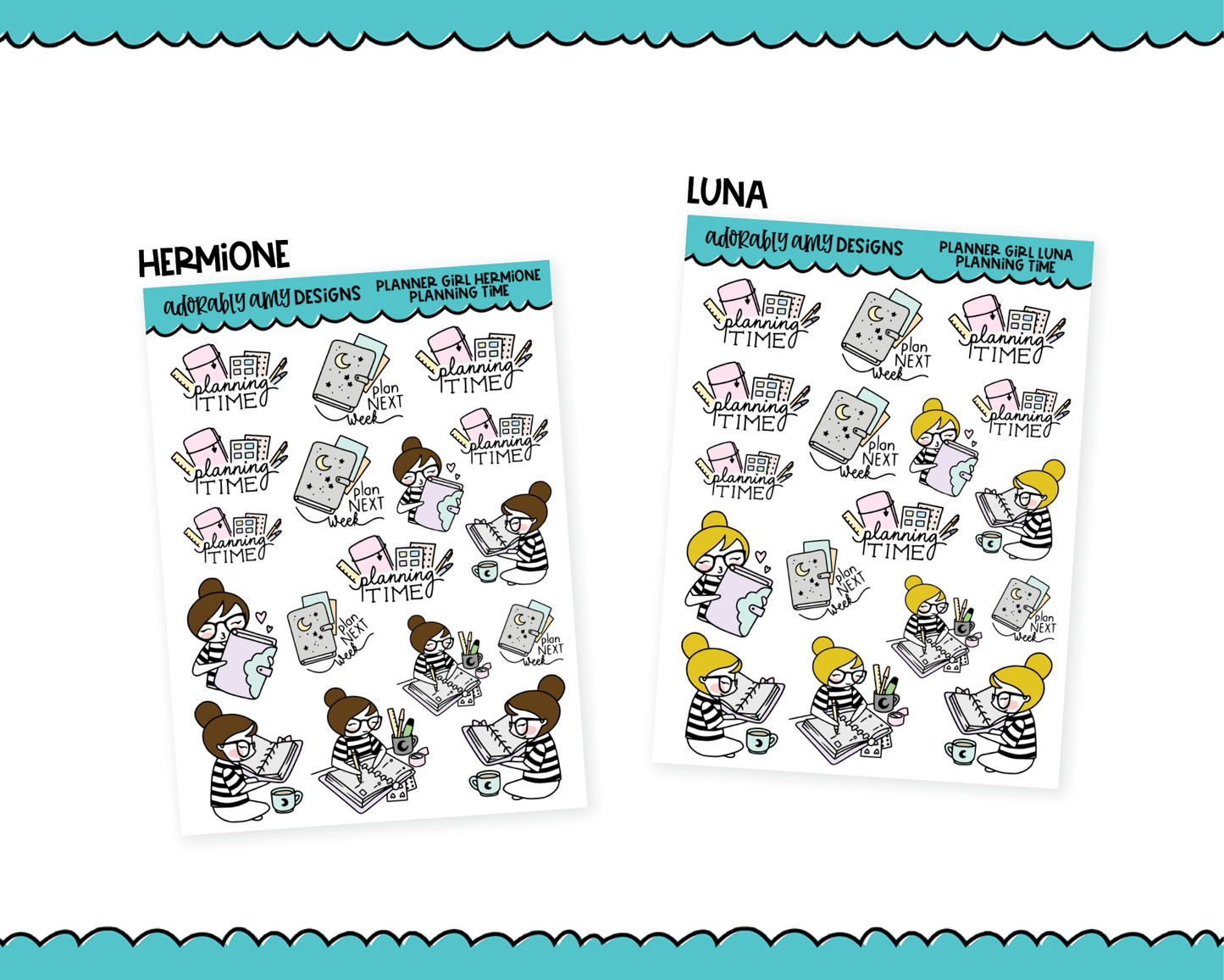 Doodled Planner Girls Character Stickers Planning Time Decorative Planner Stickers for any Planner or Insert