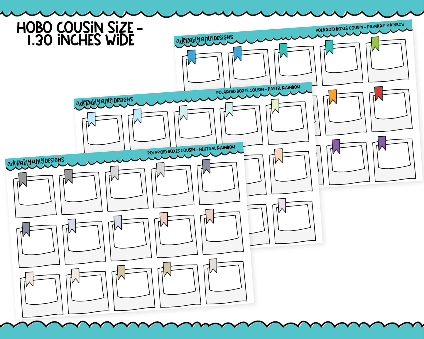 Hobo Cousin Rainbow Polaroid Boxes Planner Stickers for Hobo Cousin or any Planner or Insert