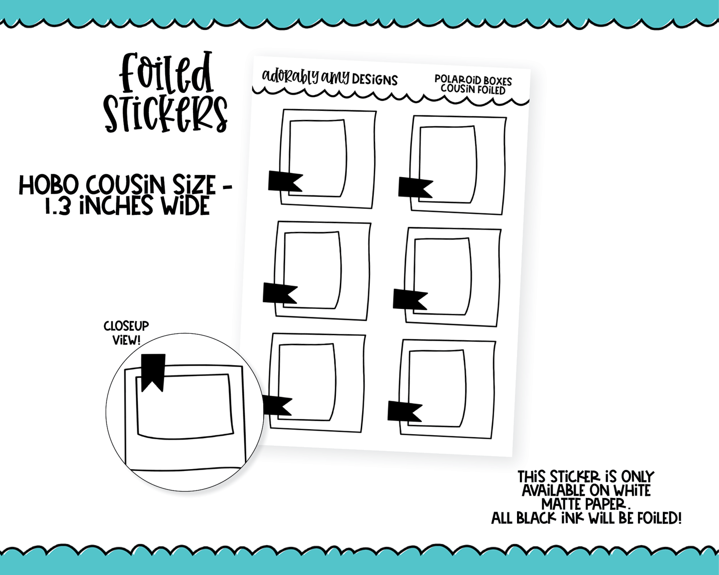 Foiled Hobo Cousin Polaroid Frame Box Planner Stickers for Hobo Cousin or any Planner or Insert
