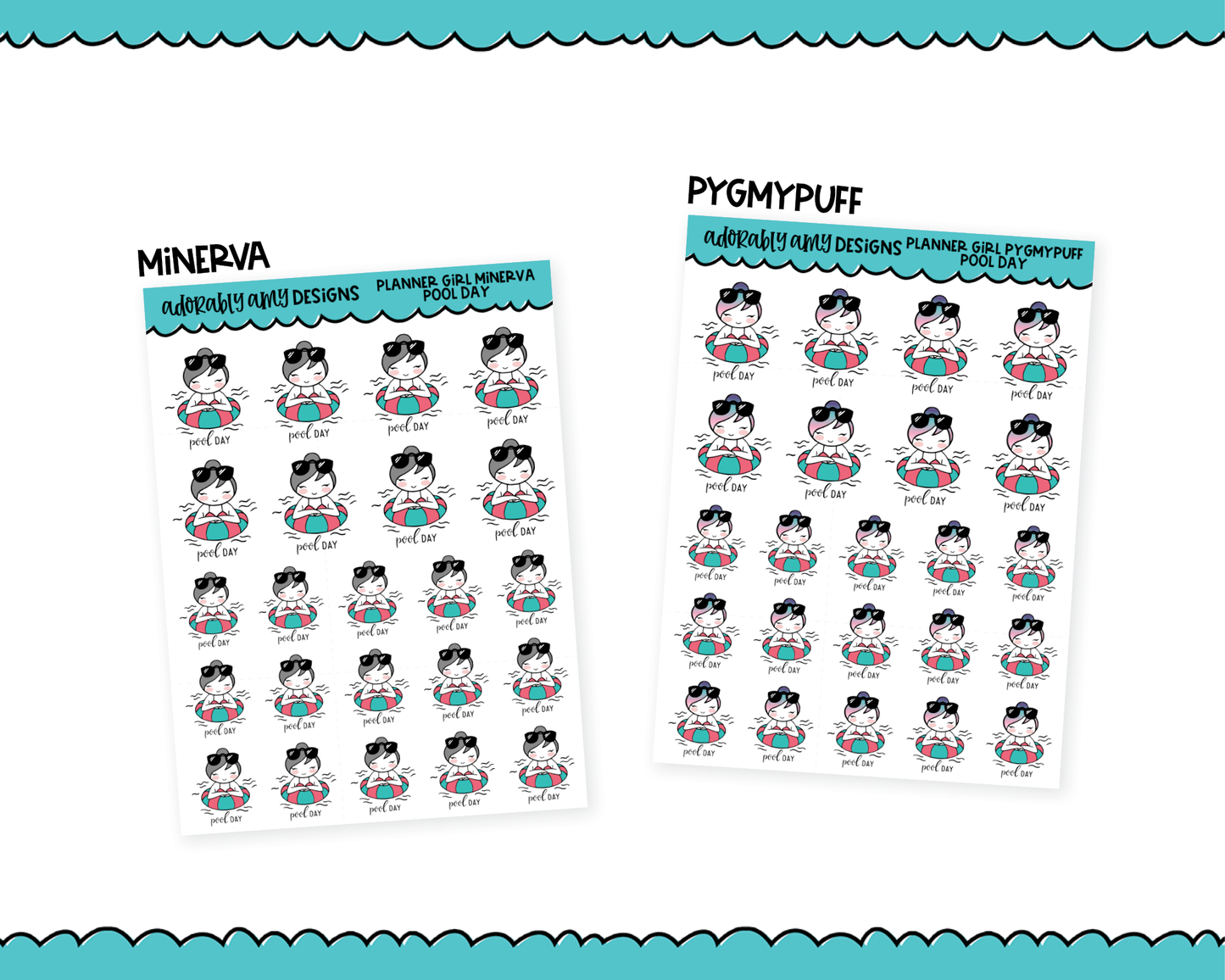 Doodled Planner Girls Character Stickers Pool Time Decoration Planner Stickers for any Planner or Insert