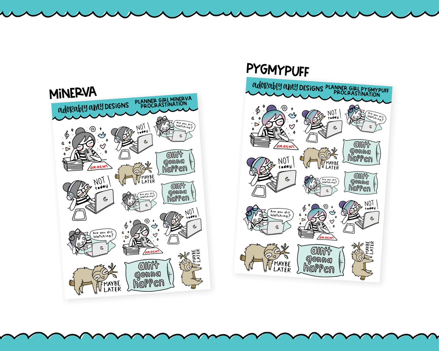 Doodled Planner Girls Character Stickers Procrastination Decoration Planner Stickers for any Planner or Insert