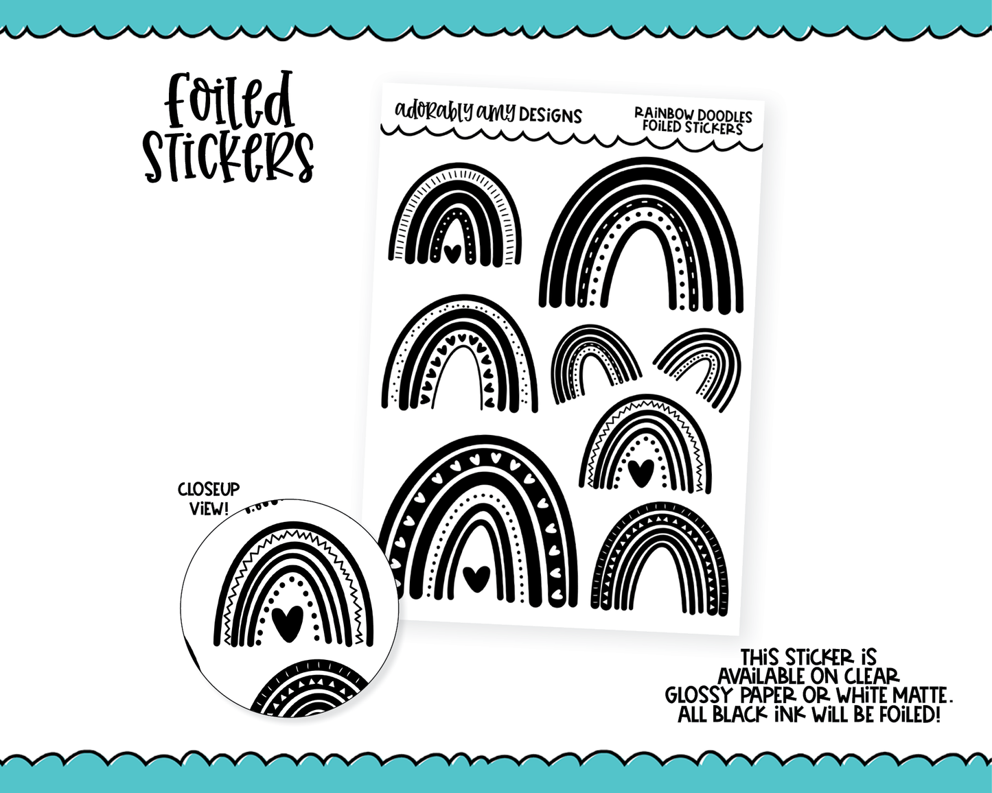 Foiled Doodled Rainbow Decorative Planner Stickers for any Planner or Insert