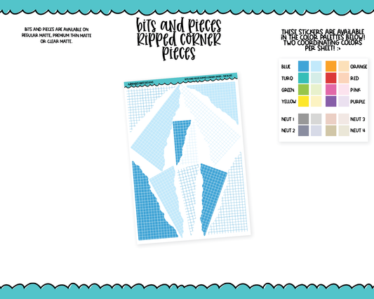 Bits & Pieces Ripped Corner Pieces Kit Addons for Any Planner in 13 different Color Schemes