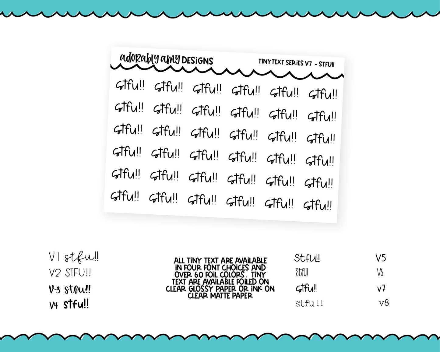 Foiled Tiny Text Series - STFU Checklist Size Planner Stickers for any Planner or Insert