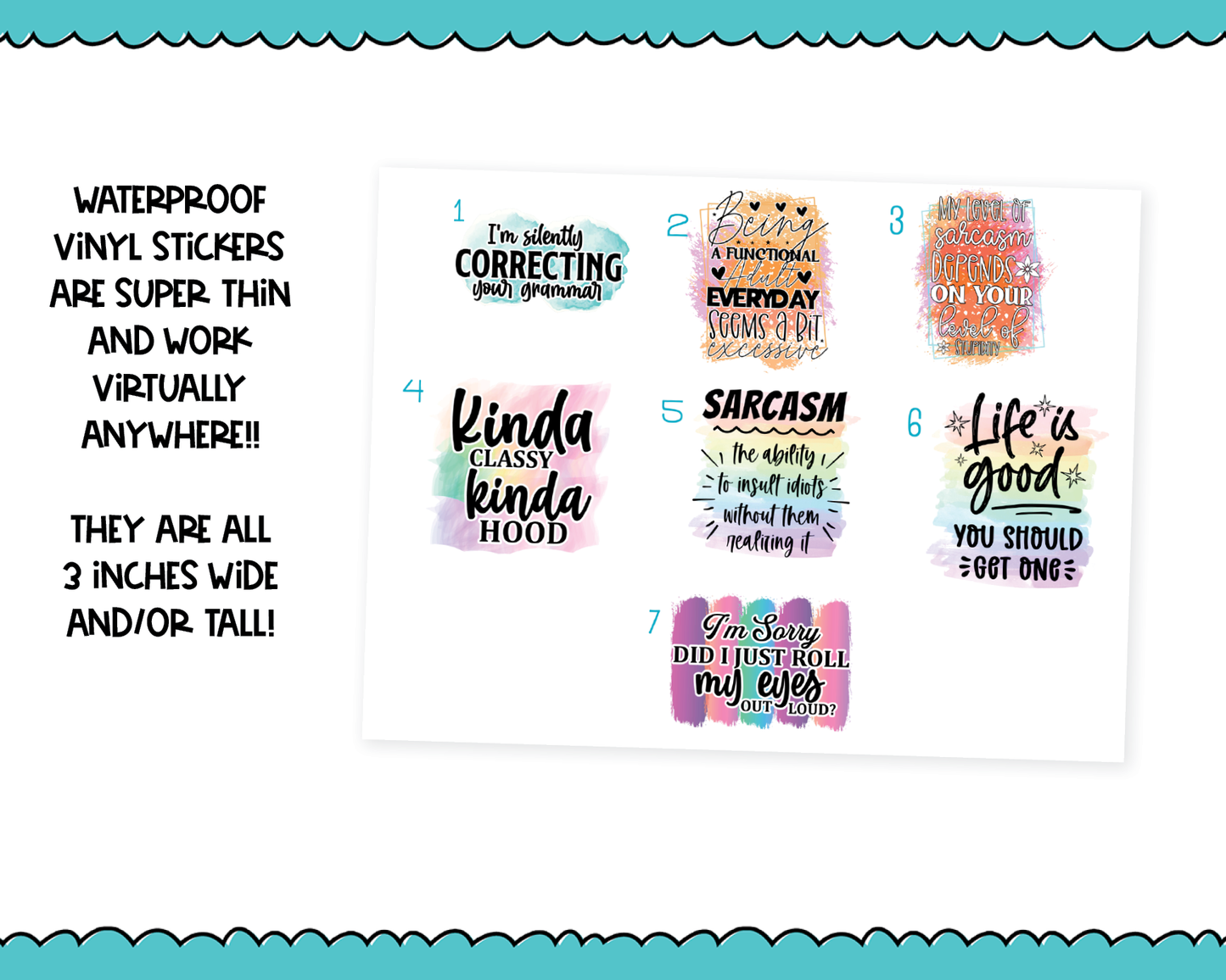 Waterproof Vinyl Large Diecut Stickers - Various Sarcastic/Sarcasm Quotes
