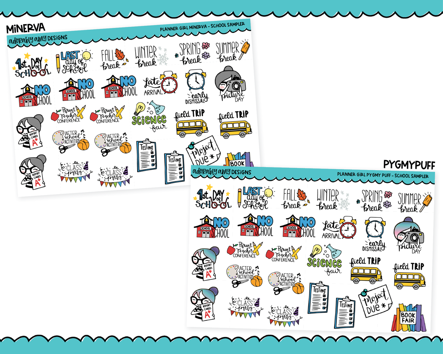Doodled Planner Girls Character Stickers School Sampler Decoration Planner Stickers for any Planner or Insert