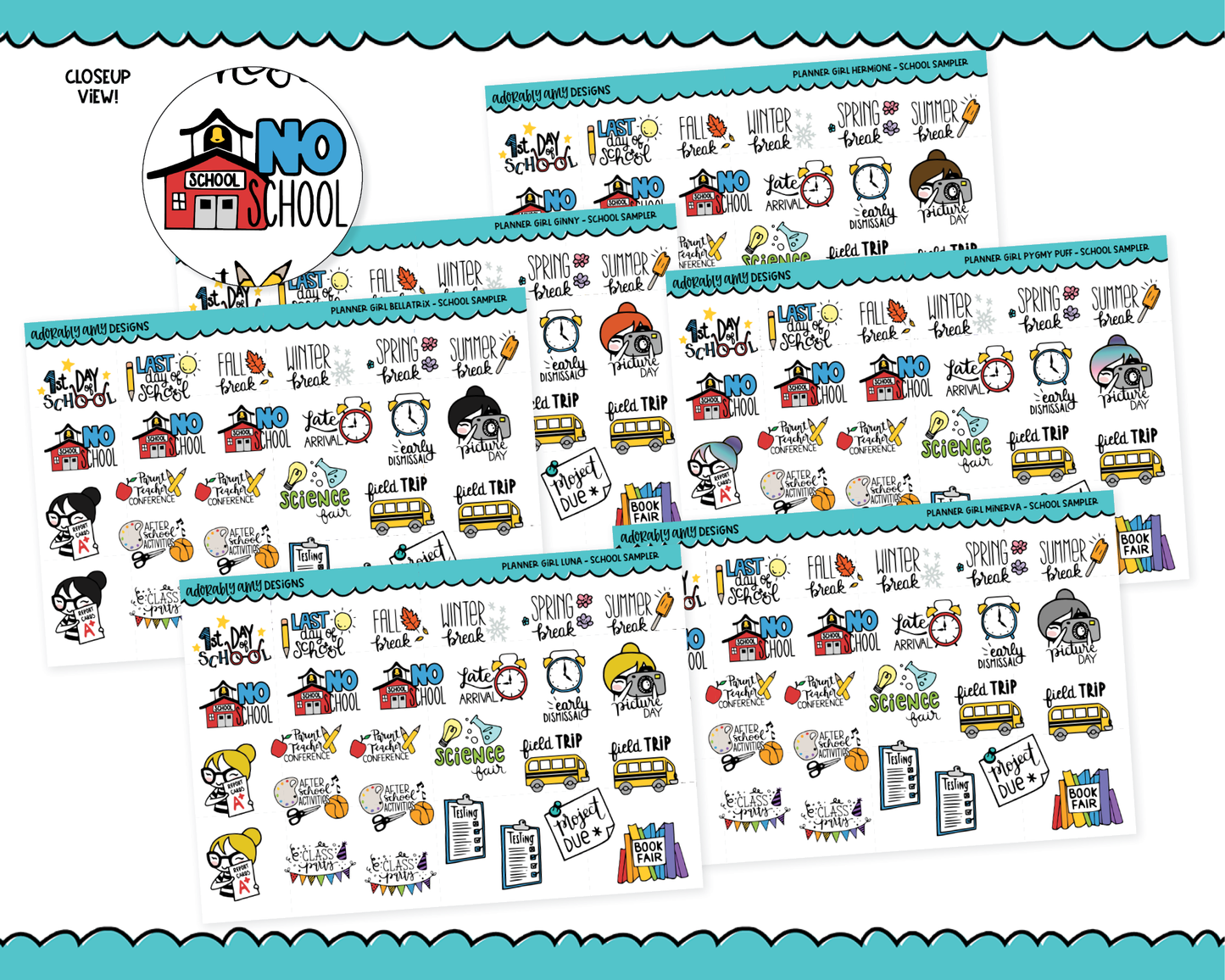 Doodled Planner Girls Character Stickers School Sampler Decoration Planner Stickers for any Planner or Insert