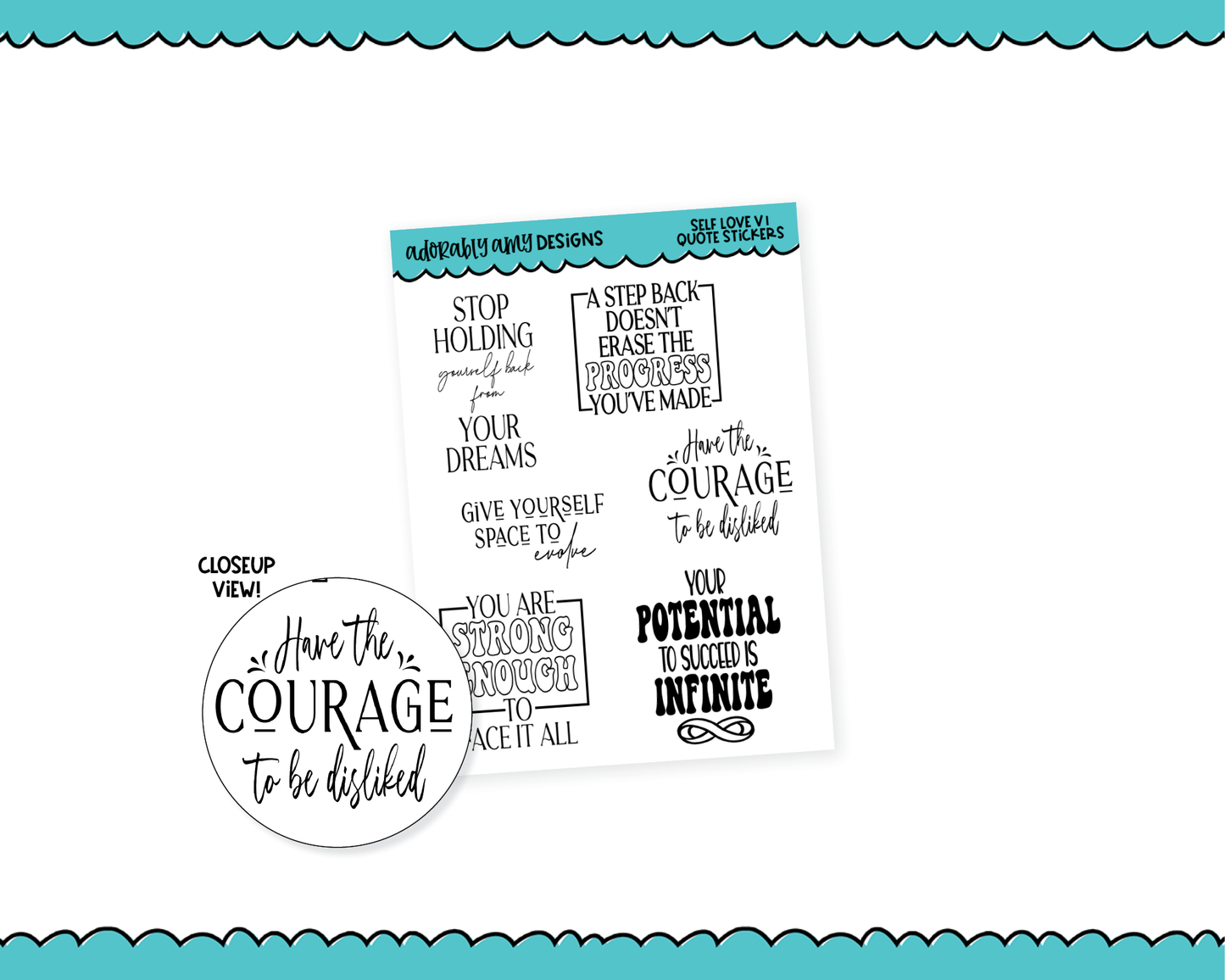 Self Love V1 Quote Sampler Planner Stickers for any Planner or Insert
