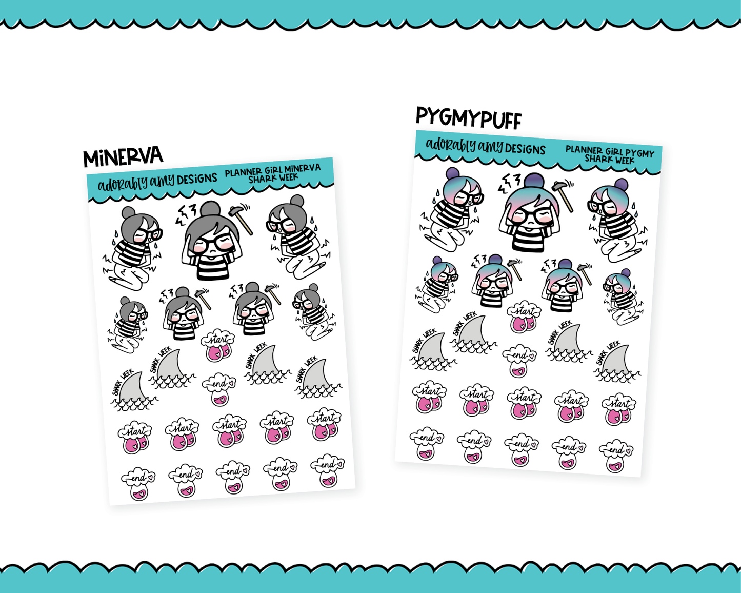 Doodled Planner Girls Character Stickers Shark Week Decorative Planner Stickers for any Planner or Insert