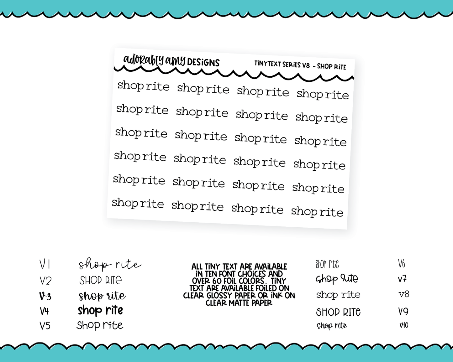 Foiled Tiny Text Series - Shop Rite Checklist Size Planner Stickers for any Planner or Insert