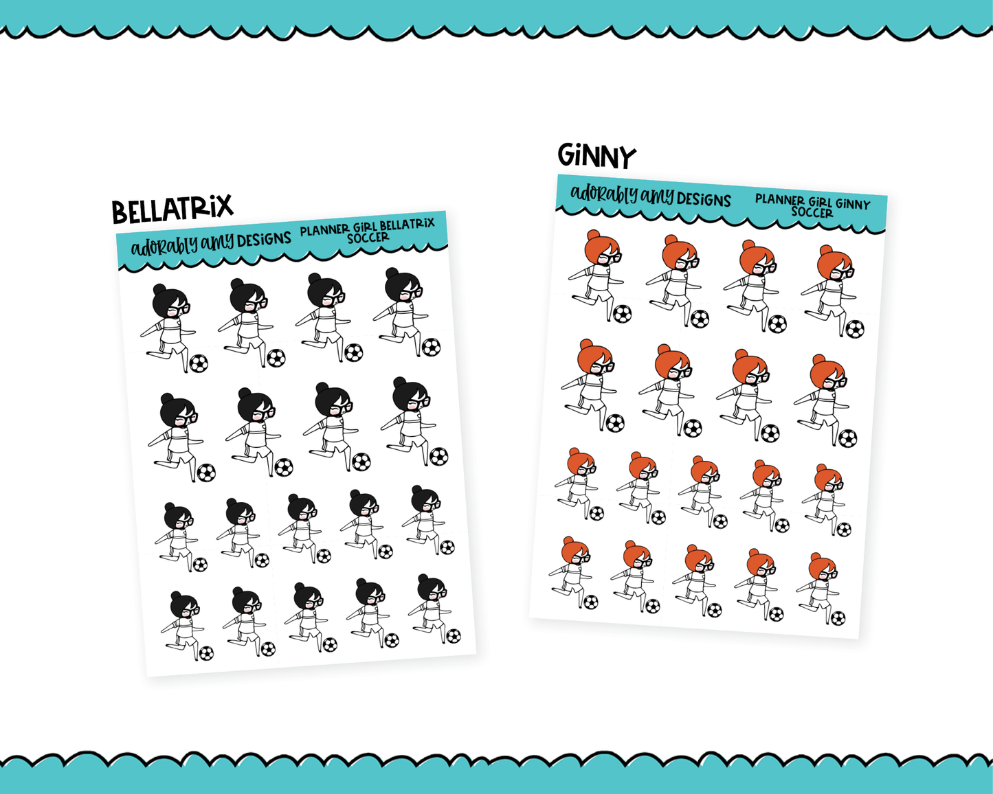 Doodled Planner Girls Character Stickers Soccer Decoration Planner Stickers for any Planner or Insert