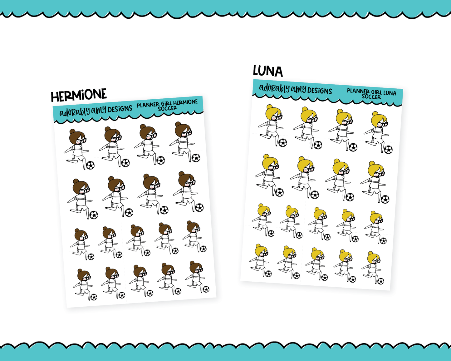 Doodled Planner Girls Character Stickers Soccer Decoration Planner Stickers for any Planner or Insert