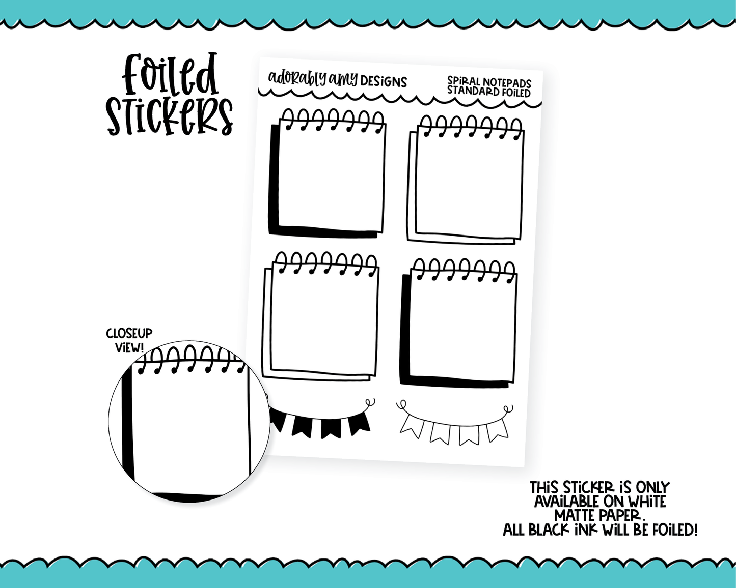 Foiled Spiral Notepad Standard Boxes Planner Stickers for any Planner or Insert