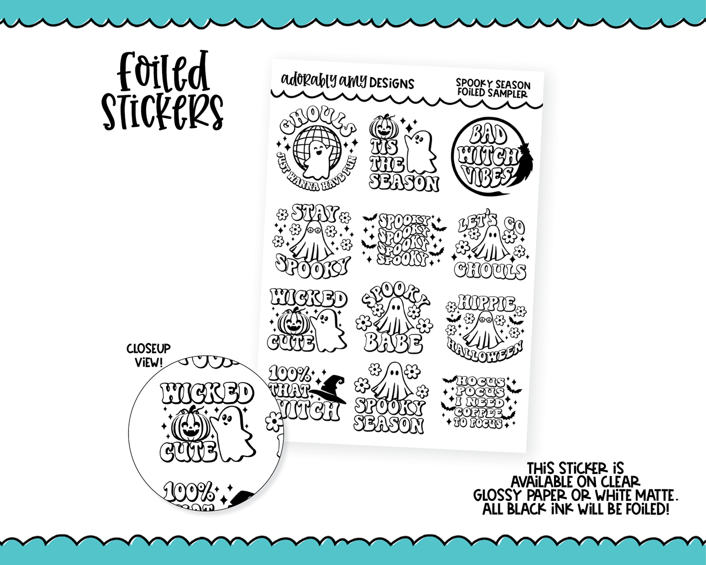 Foiled Spooky Season Sampler Planner Stickers for any Planner or Insert