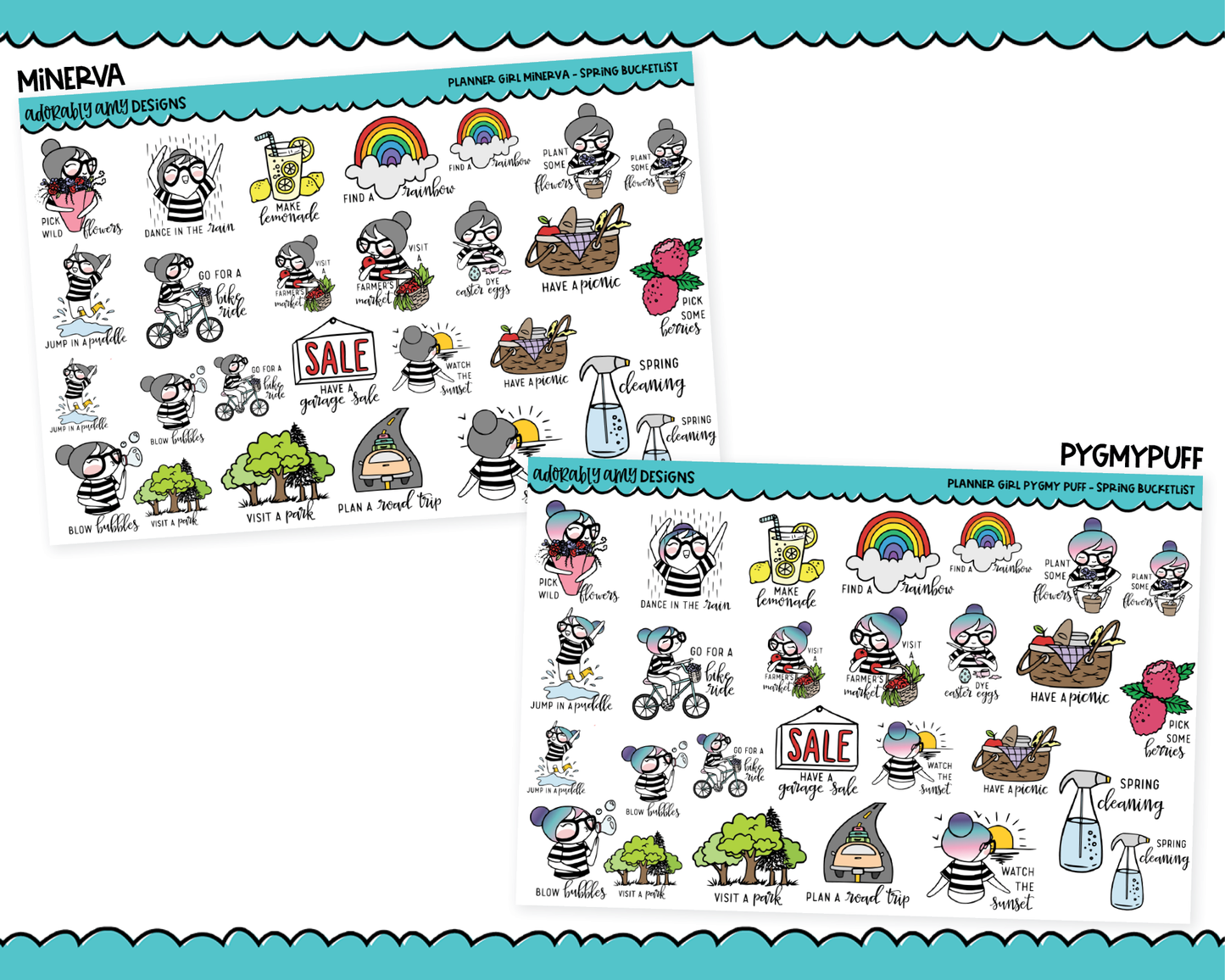 Doodled Planner Girls Character Stickers Spring Bucket List Decoration Planner Stickers for any Planner or Insert