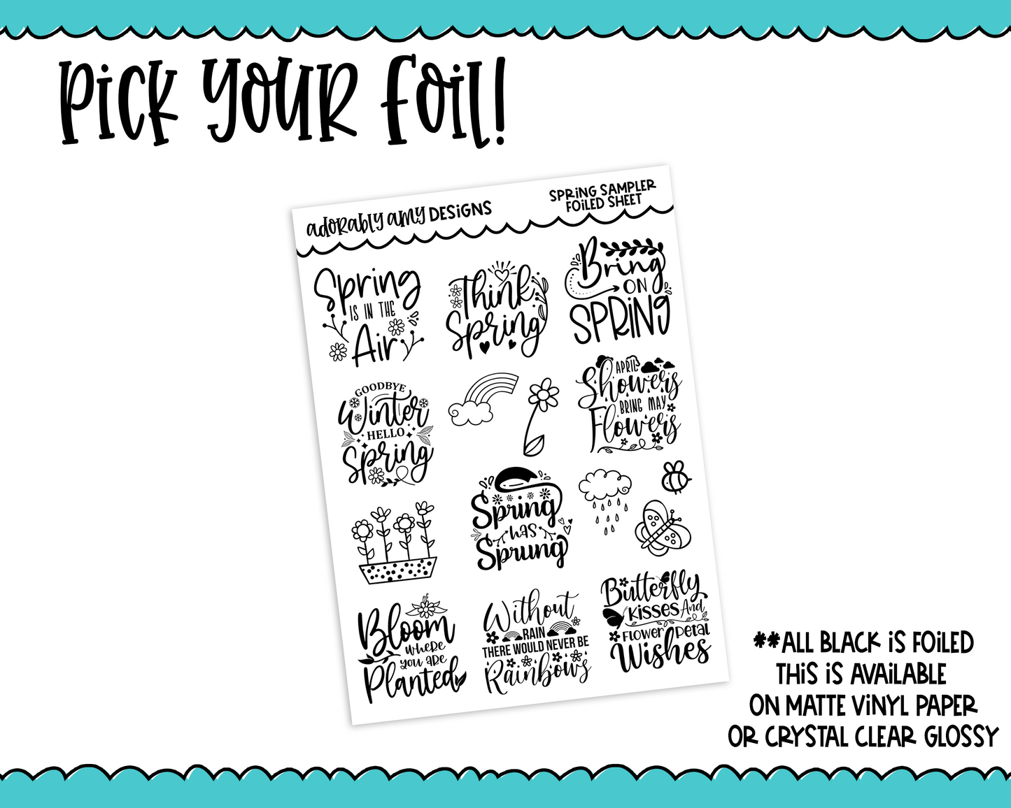 Foiled Spring Sampler Quotes & Doodles Planner Stickers for any Planner or Insert