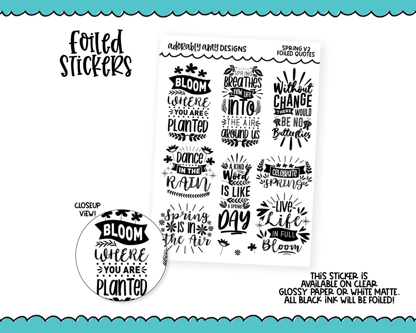 Foiled Spring Sampler V2 Quotes Sampler Planner Stickers for any Planner or Insert