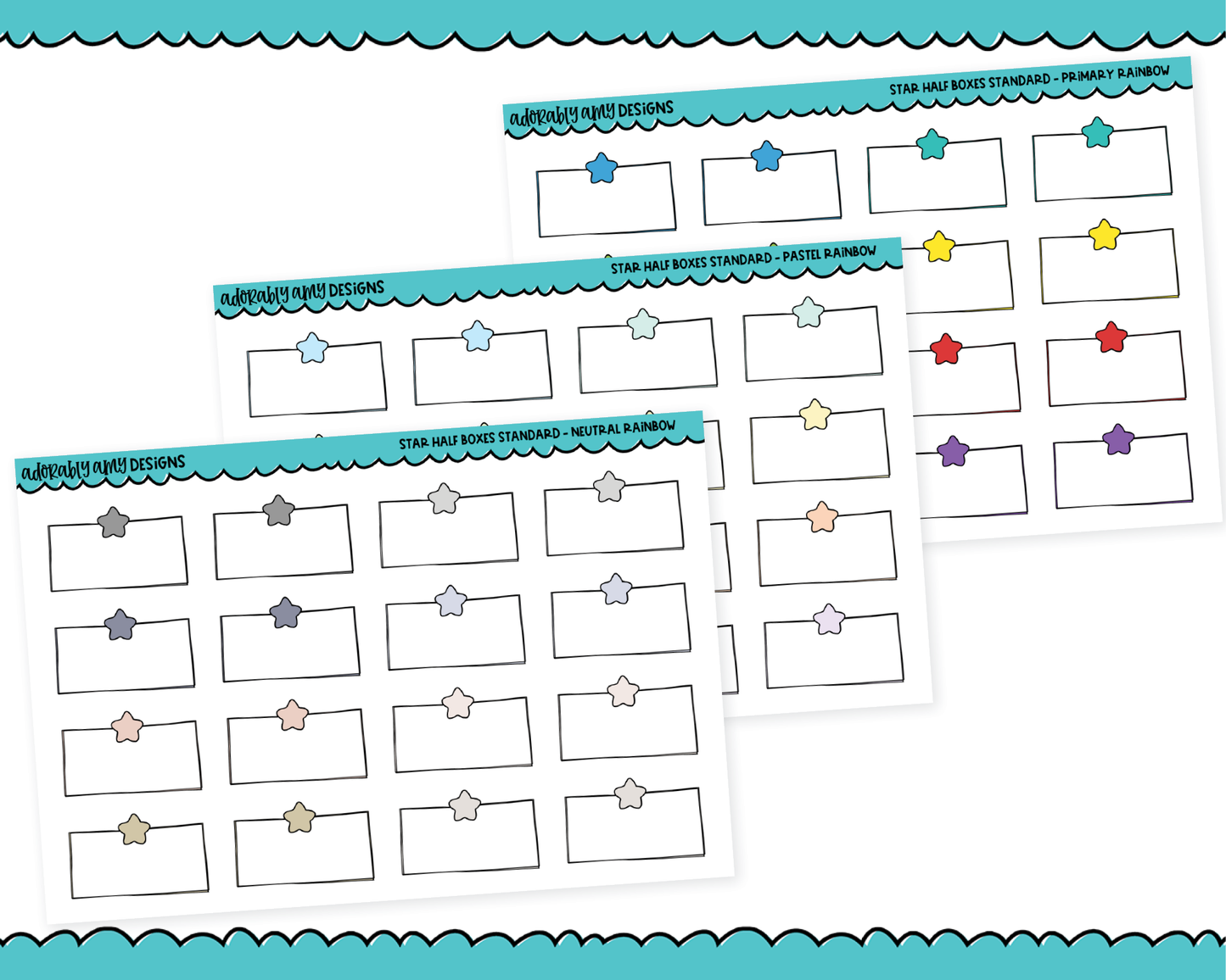 Rainbow Star Half Boxes Standard Size Stickers for any Planner or Insert