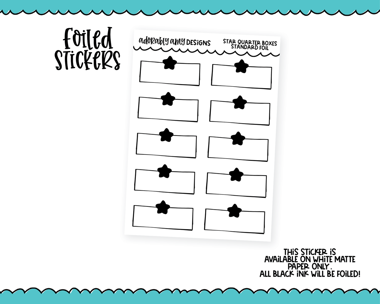 Foiled Star Quarter Boxes Planner Stickers for any Planner or Insert