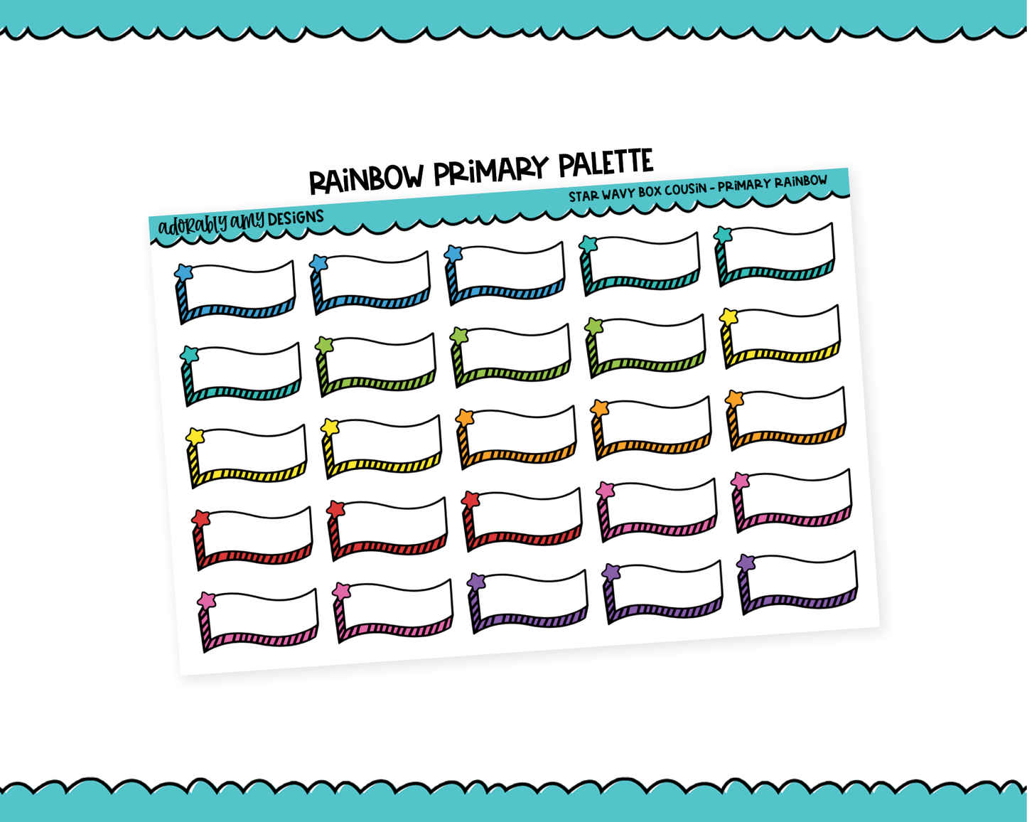 Hobo Cousin Rainbow Star Wavy Quarter Boxes Planner Stickers for Hobo Cousin or any Planner or Insert