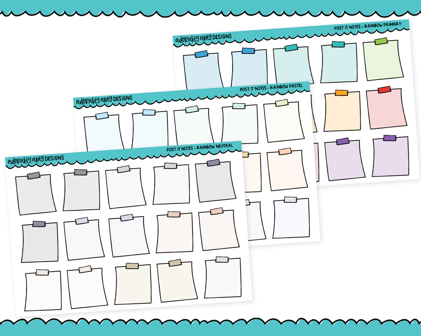 Rainbow Sticky Note Boxes Stickers for any Planner or Insert