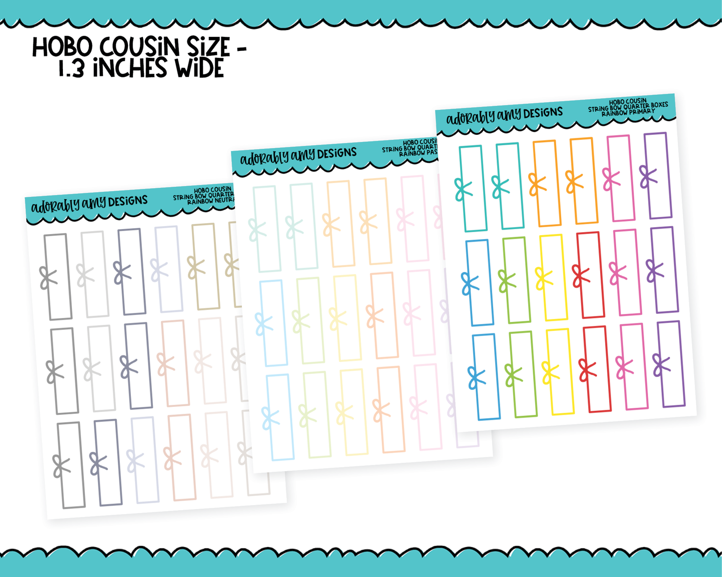 Hobo Cousin Rainbow String Bow Quarter Box Planner Stickers for Hobo Cousin or any Planner or Insert