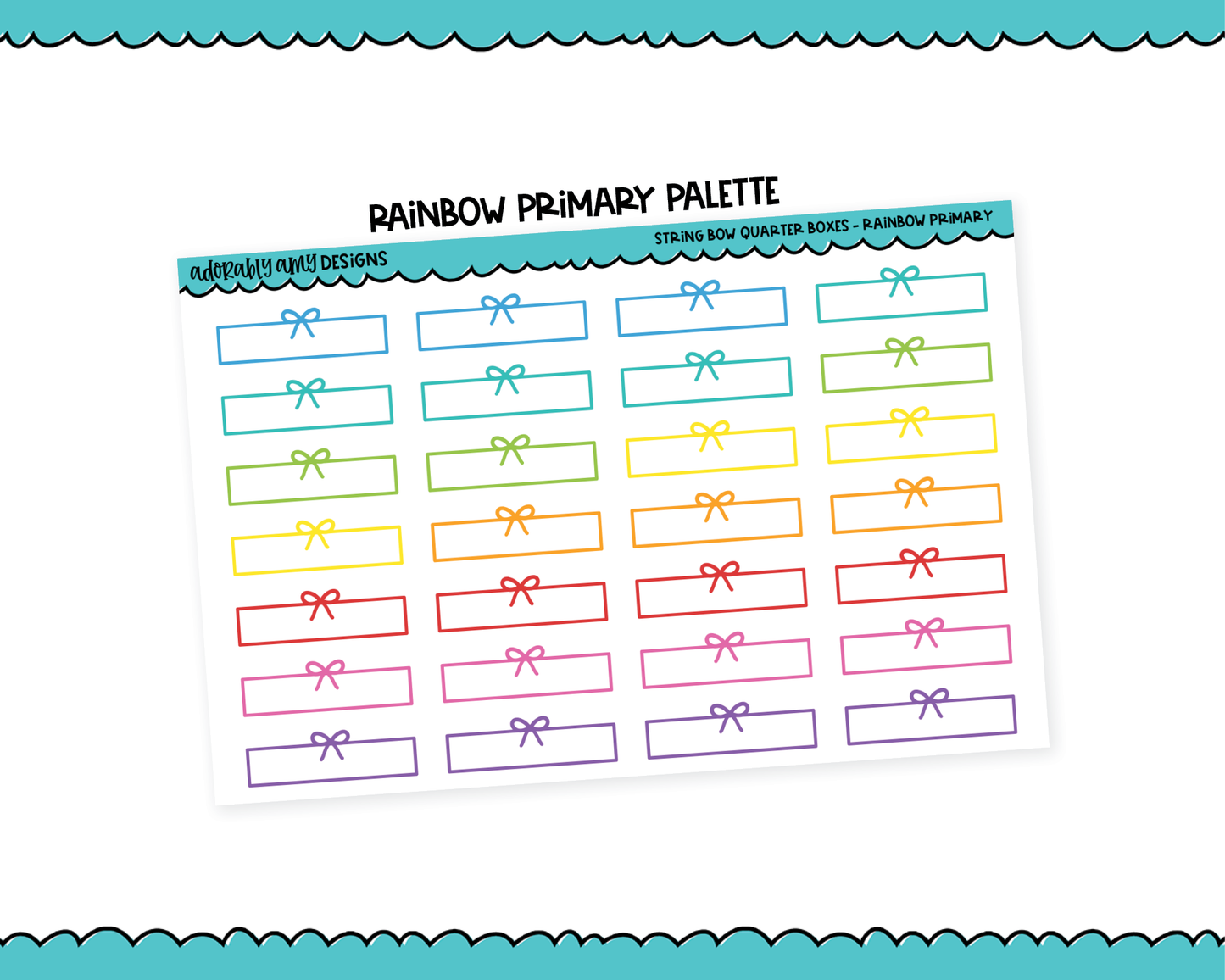 Rainbow String Bows Quarter Box Planner Stickers for any Planner or Insert