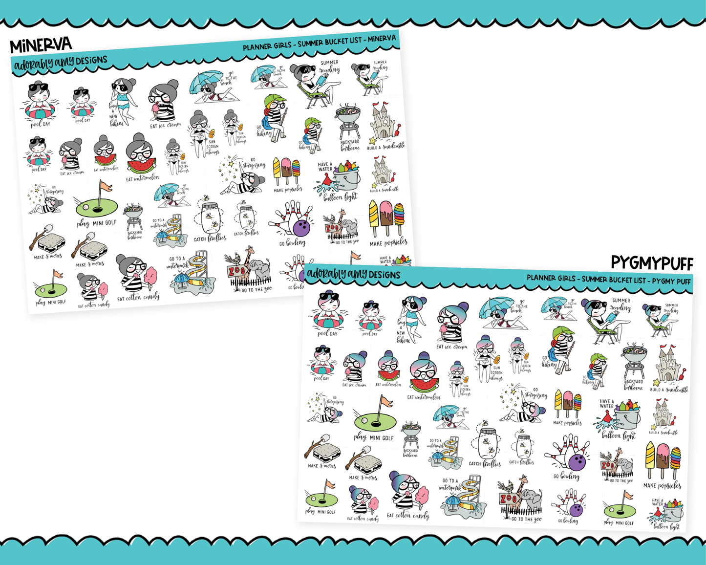 Doodled Planner Girls Character Stickers Summer Bucket List Decoration Planner Stickers for any Planner or Insert