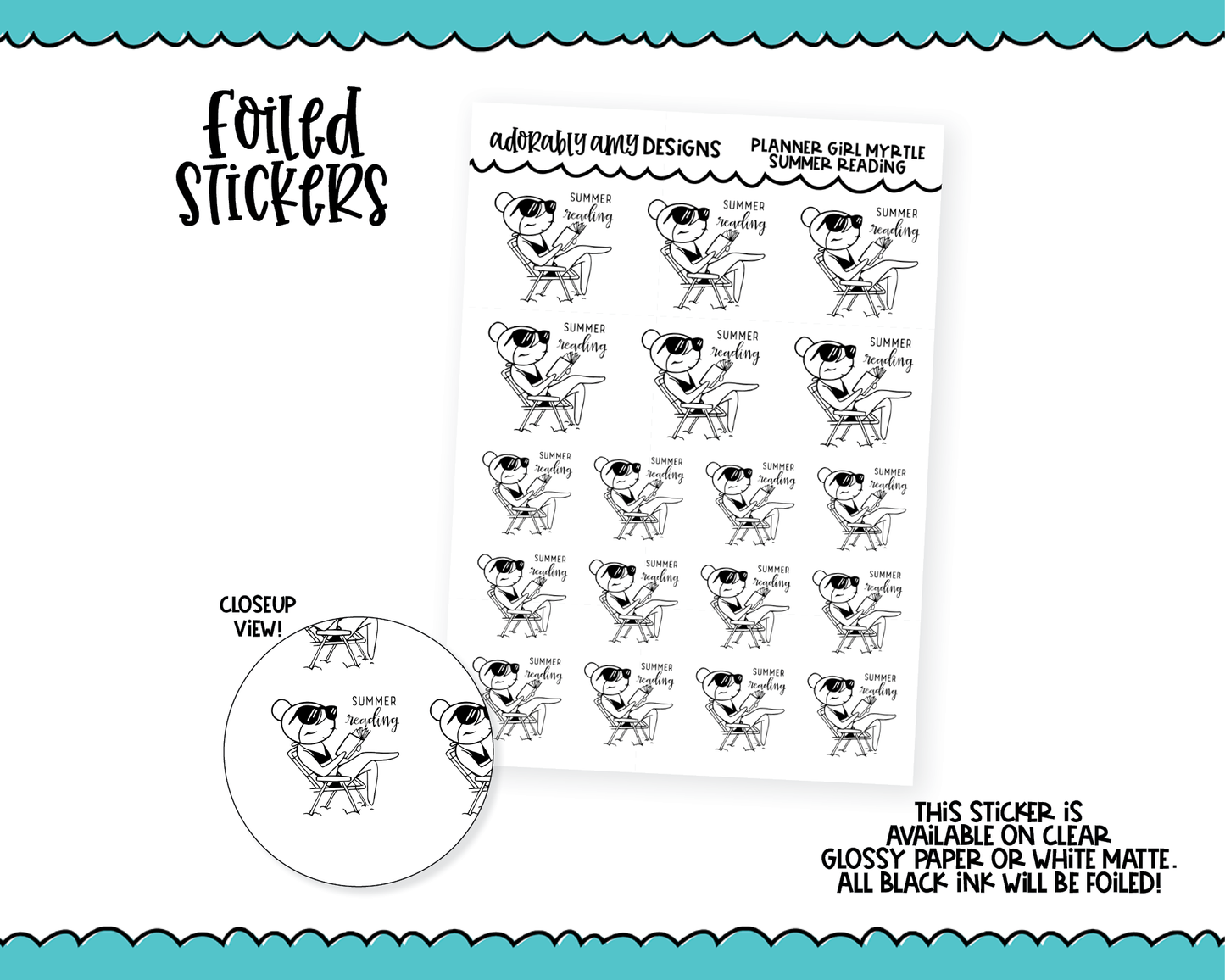 Foiled Doodled Planner Girls Summer Reading Planner Stickers for any Planner or Insert