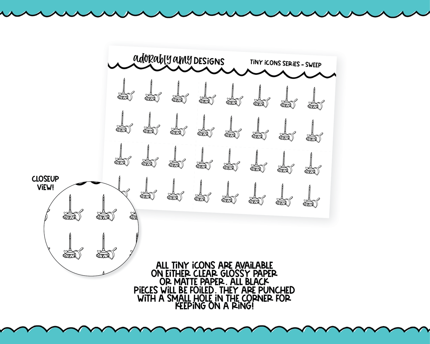 Foiled Tiny Icon Series - Sweeps Tiny Size Planner Stickers for any Planner or Insert