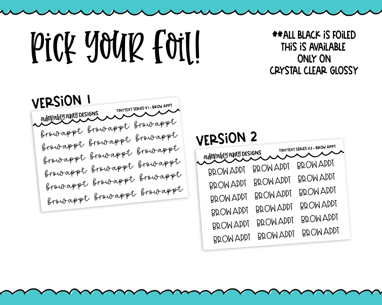Foiled Tiny Text Series - Brow Appt Checklist Size Planner Stickers for any Planner or Insert - Adorably Amy Designs