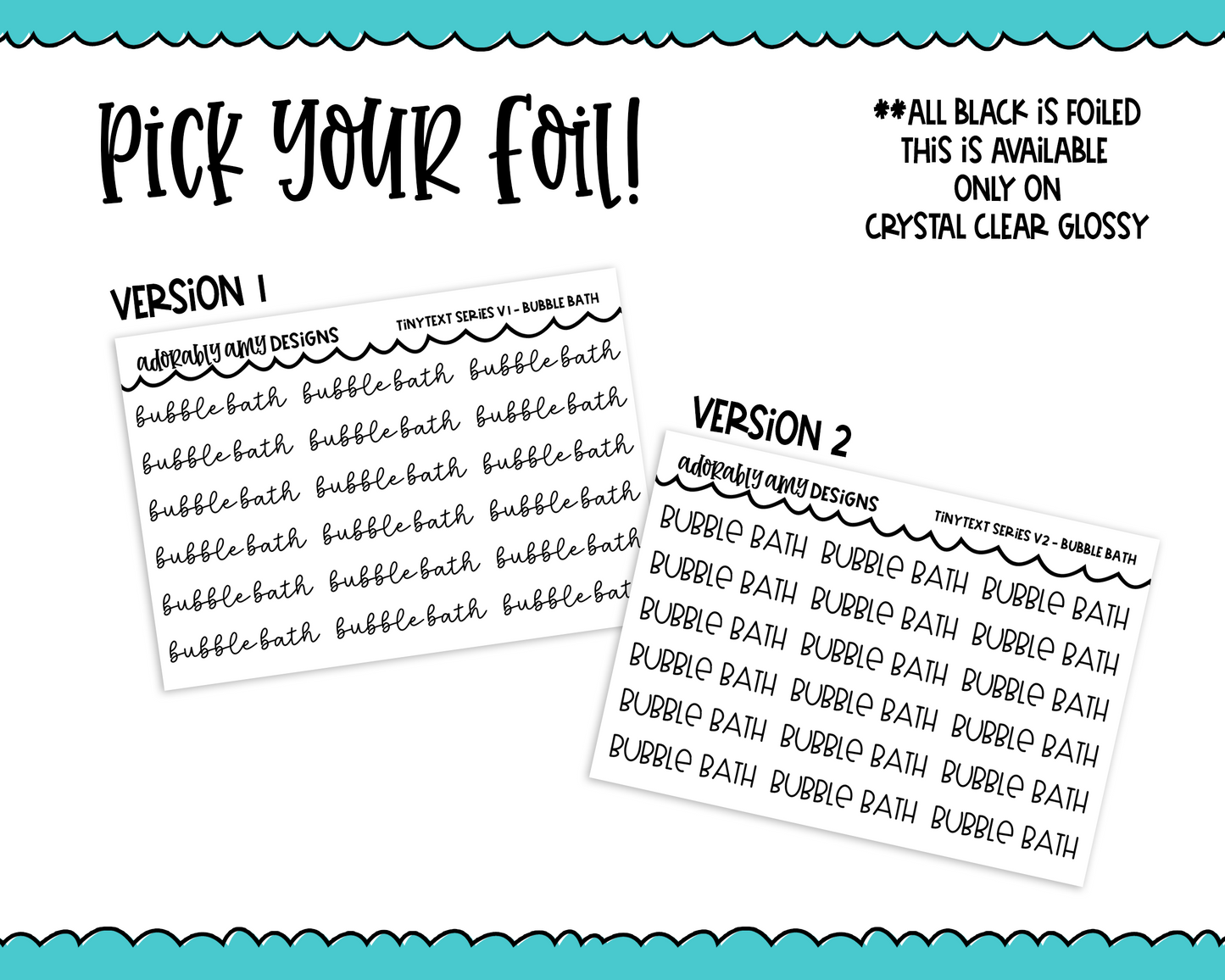 Foiled Tiny Text Series - Bubble Bath Checklist Size Planner Stickers for any Planner or Insert - Adorably Amy Designs