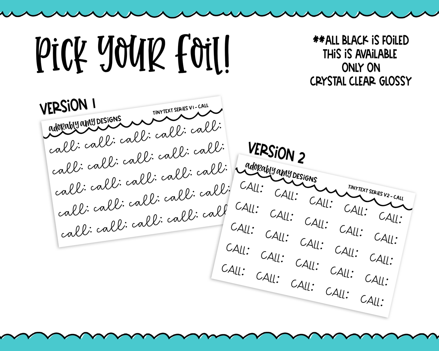 Foiled Tiny Text Series - Call Checklist Size Planner Stickers for any Planner or Insert - Adorably Amy Designs