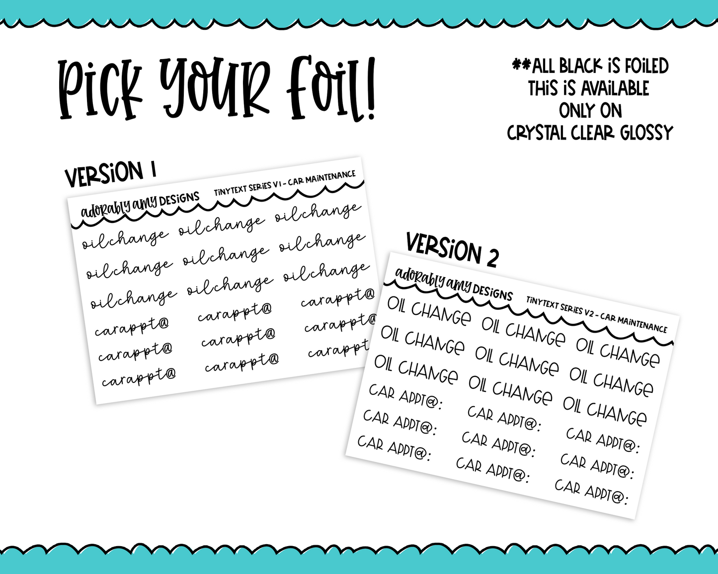 Foiled Tiny Text Series - Car Maintenance Checklist Size Planner Stickers for any Planner or Insert - Adorably Amy Designs