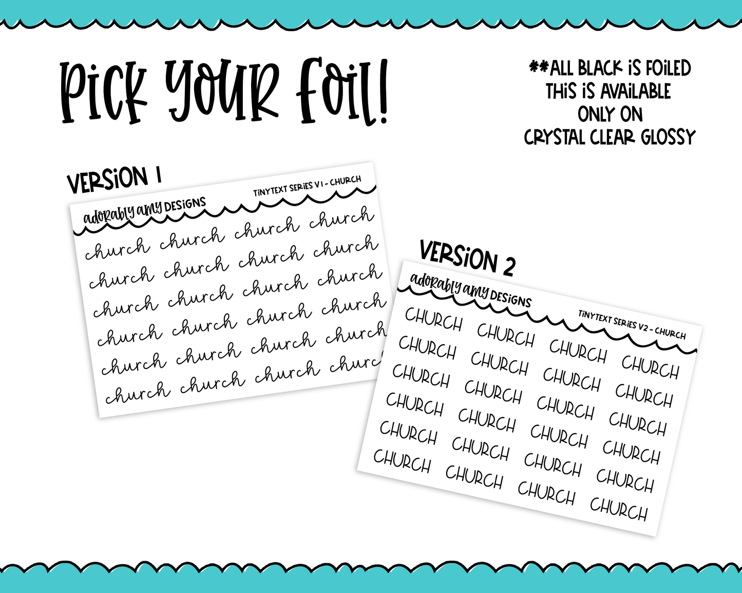 Foiled Tiny Text Series - Church Checklist Size Planner Stickers for any Planner or Insert