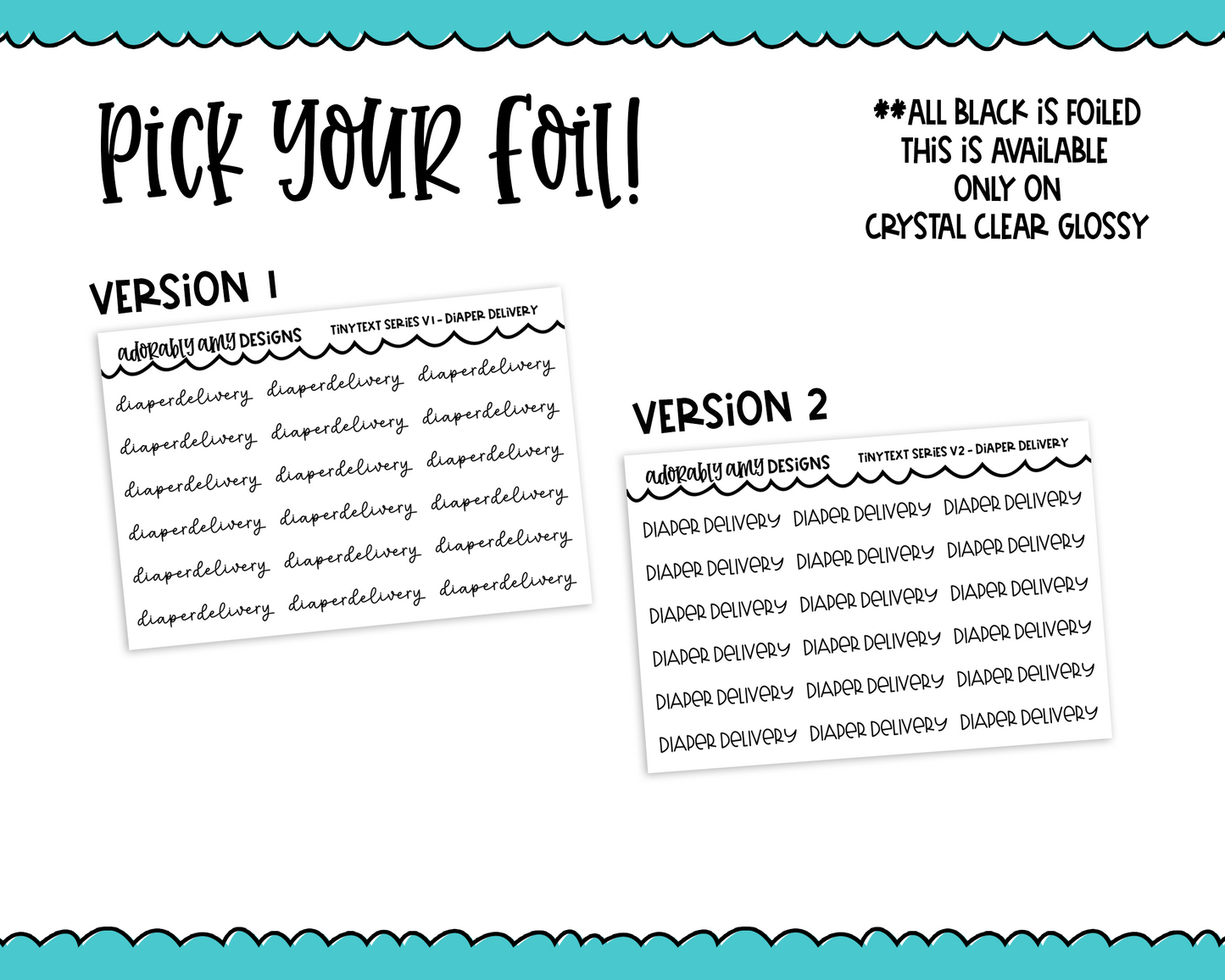 Foiled Tiny Text Series - Diaper Delivery Checklist Size Planner Stickers for any Planner or Insert - Adorably Amy Designs