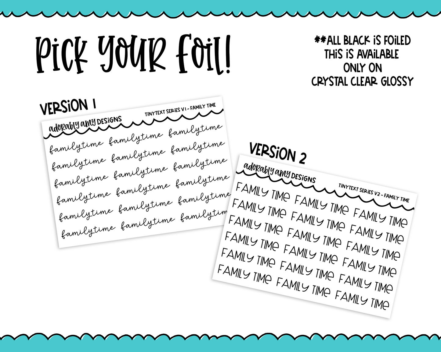 Foiled Tiny Text Series - Family Time Checklist Size Planner Stickers for any Planner or Insert - Adorably Amy Designs