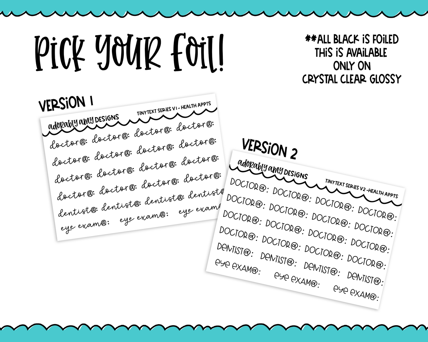 Foiled Tiny Text Series - Health Appointments Checklist Size Planner Stickers for any Planner or Insert - Adorably Amy Designs