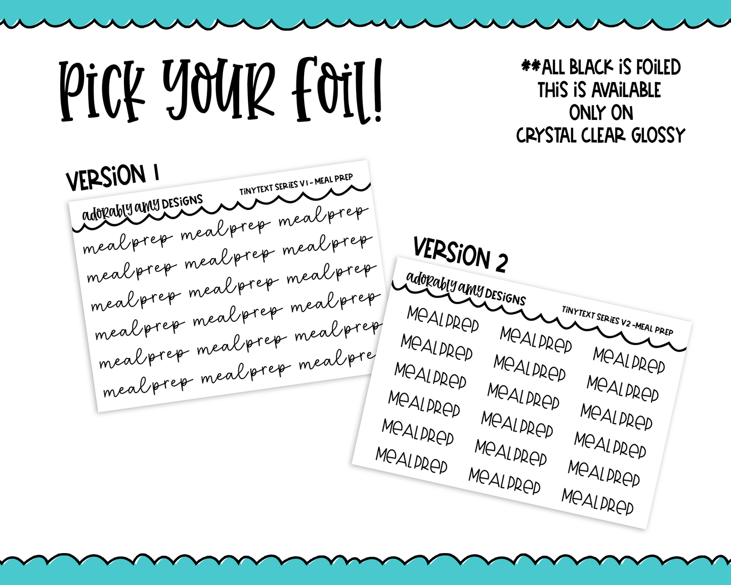 Foiled Tiny Text Series - Meal Prep Checklist Size Planner Stickers for any Planner or Insert - Adorably Amy Designs