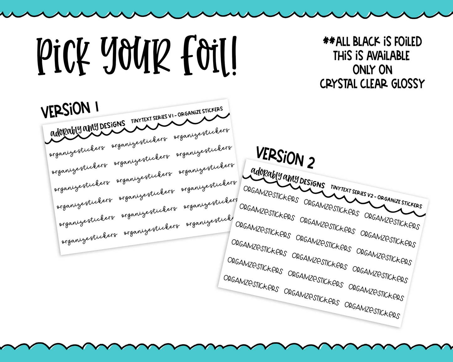 Foiled Tiny Text Series - Organize Stickers Checklist Size Planner Stickers for any Planner or Insert - Adorably Amy Designs