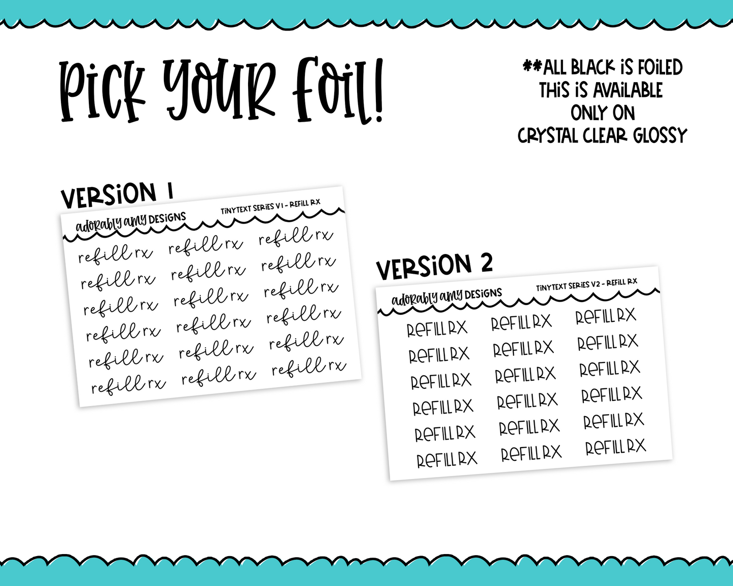 Foiled Tiny Text Series - Refill RX Checklist Size Planner Stickers for any Planner or Insert