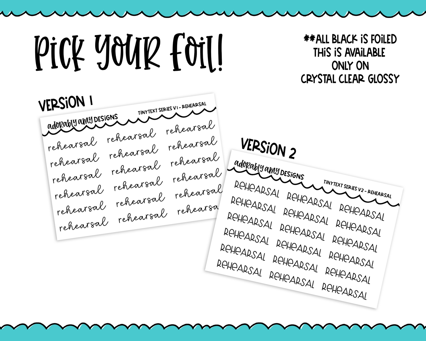 Foiled Tiny Text Series - Rehearsal Checklist Size Planner Stickers for any Planner or Insert - Adorably Amy Designs