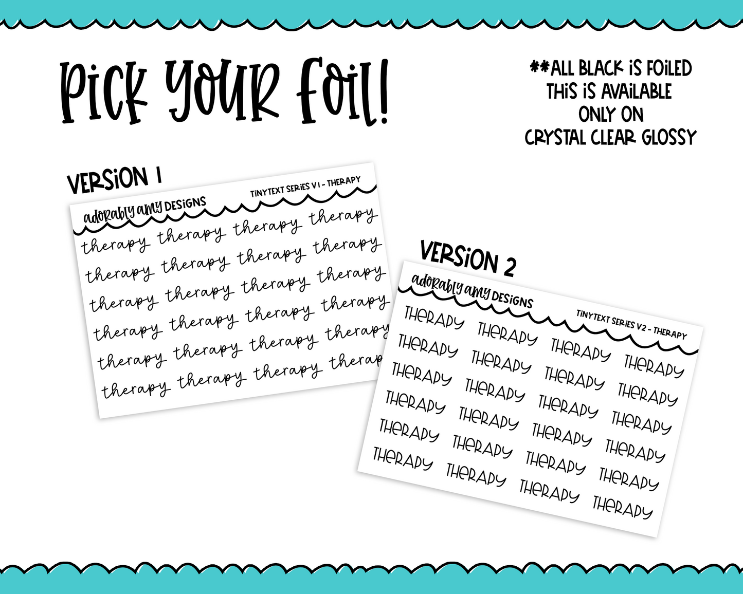 Foiled Tiny Text Series - Therapy Checklist Size Planner Stickers for any Planner or Insert - Adorably Amy Designs