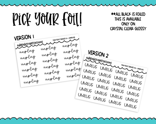 Foiled Tiny Text Series - Unplug Checklist Size Planner Stickers for any Planner or Insert